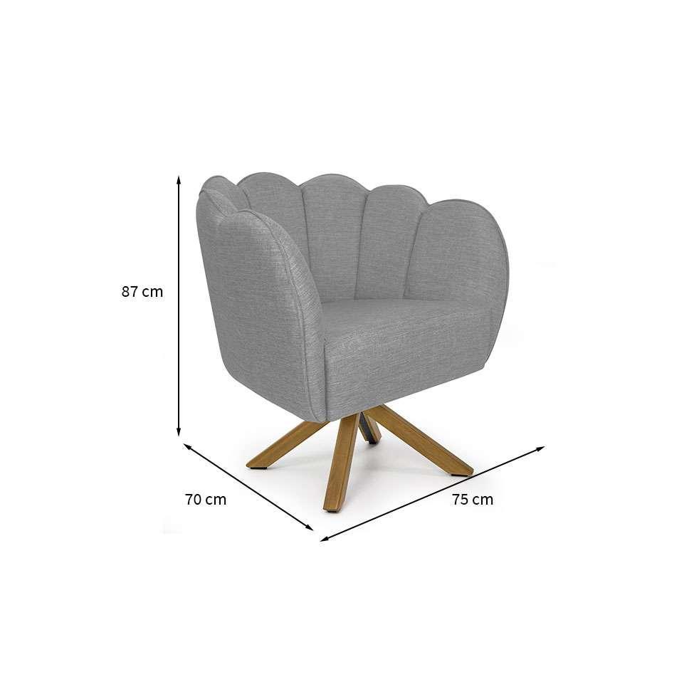 Poltrona Ariel Giratória Linho Mescla Cinza e Madeira - 3