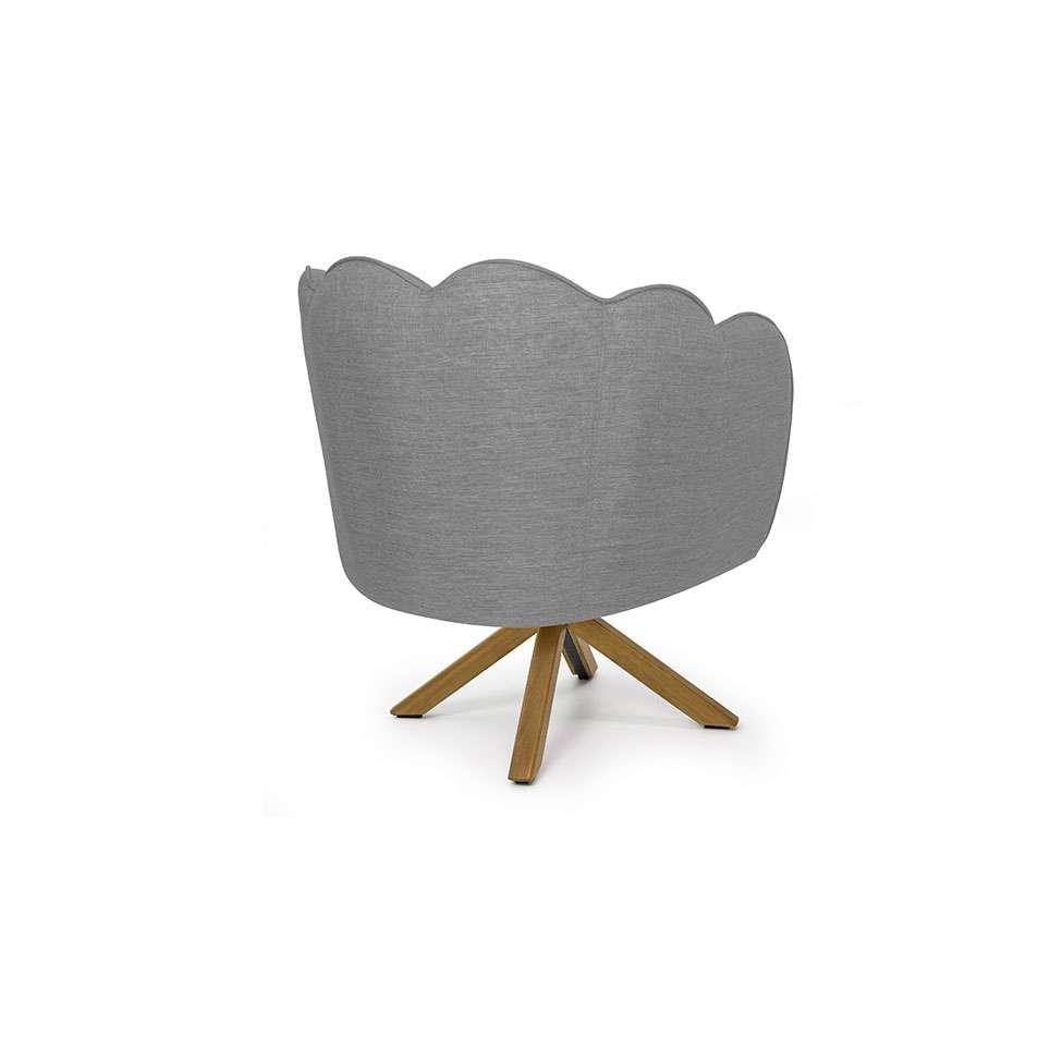 Poltrona Ariel Giratória Linho Mescla Cinza e Madeira - 4