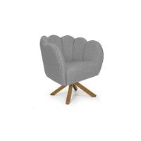 Poltrona Ariel Giratória Linho Mescla Cinza e Madeira - 1