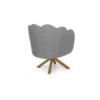 Poltrona Ariel Giratória Linho Mescla Cinza e Madeira