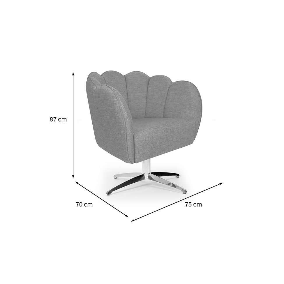 Poltrona Ariel Giratória Linho Mescla Cinza e Cromada - 3