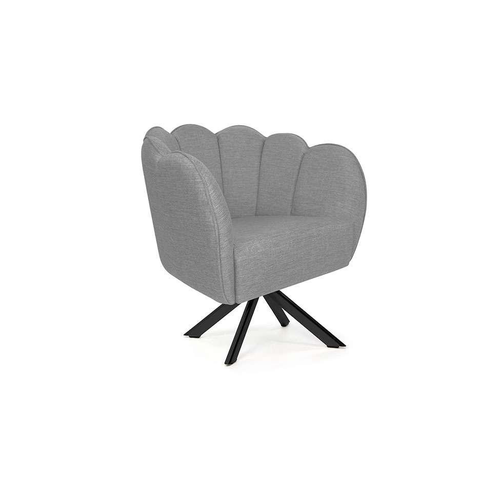 Poltrona Ariel Giratória Linho Mescla Cinza e Preta - 1