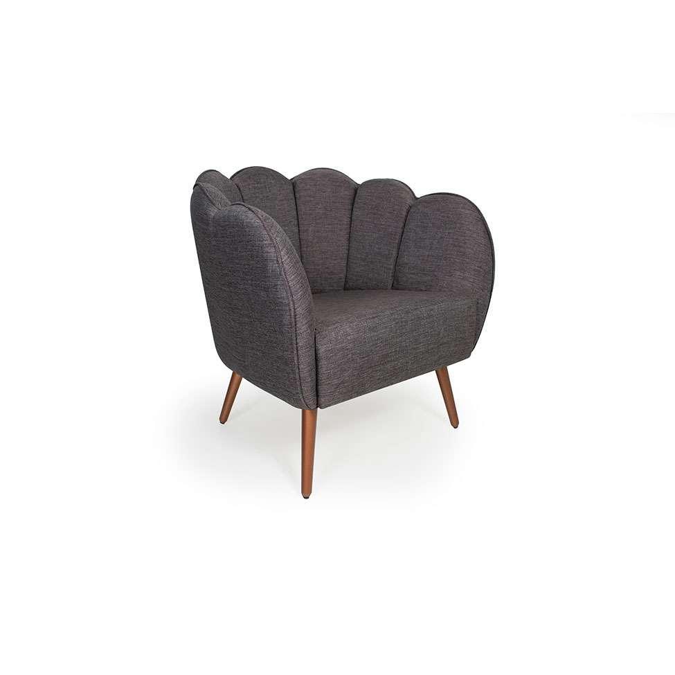 Poltrona Ariel Pé Palito Linho Mescla Marrom e Cobre - 1