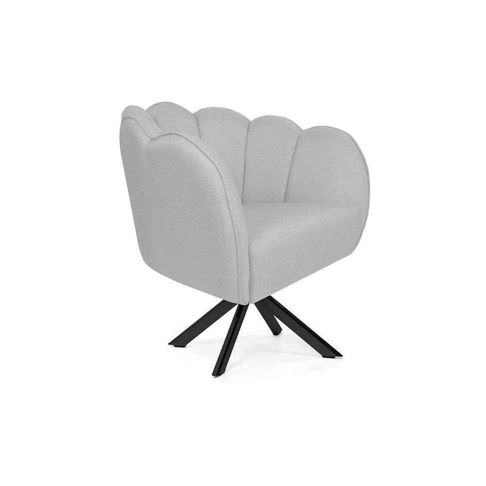 Poltrona Ariel Giratória Linho Creme e Preta - 1