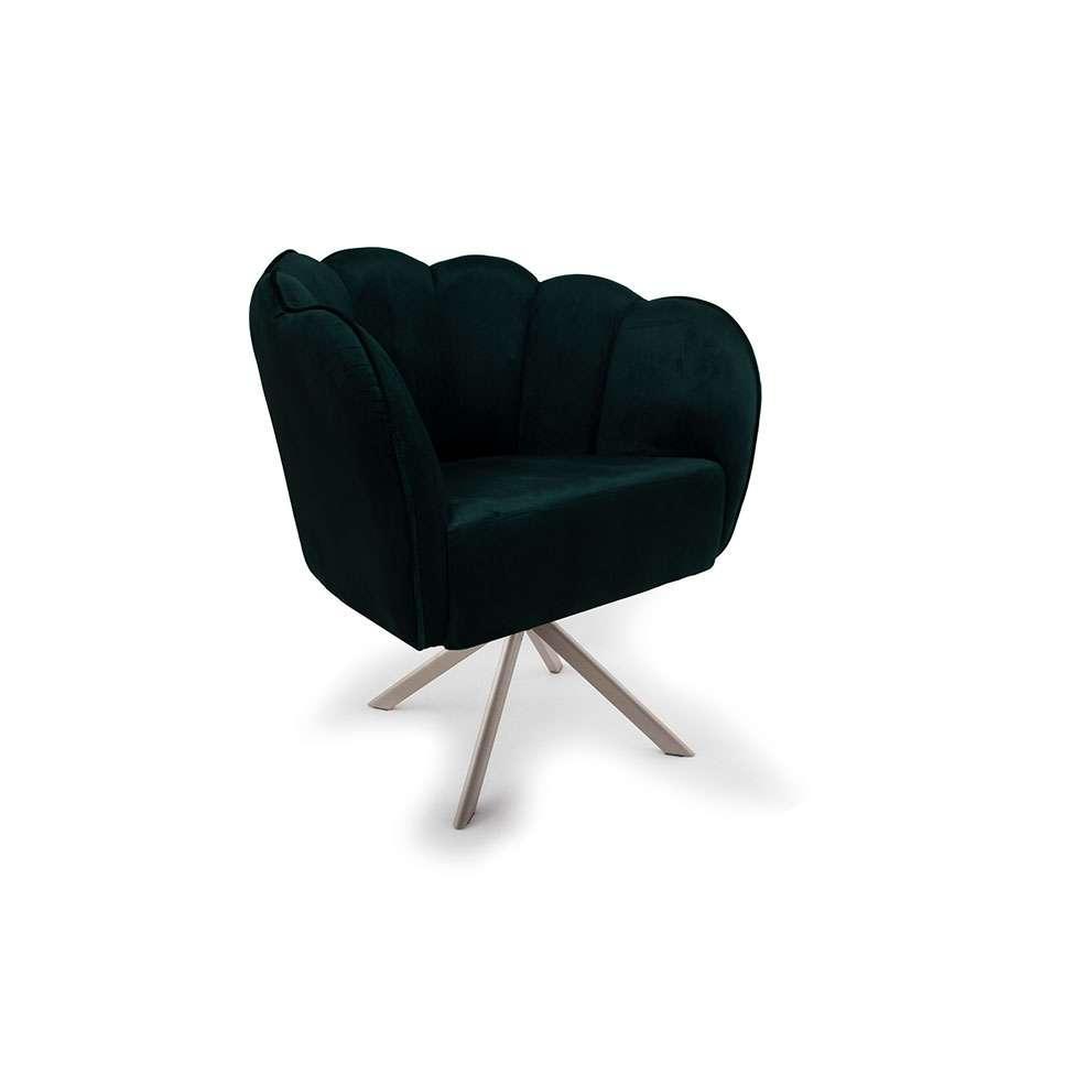 Poltrona Ariel Giratória Suede Esmeralda e Champagne - 1