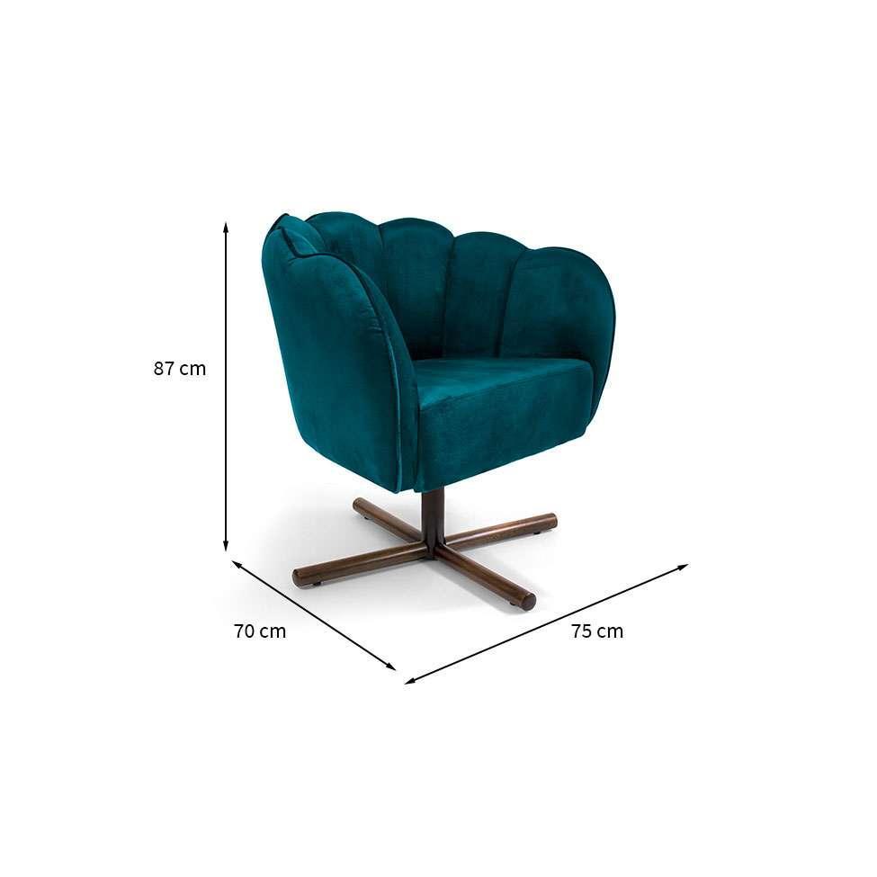 Poltrona Ariel Giratória Veludo Turquesa e Castanho - 3