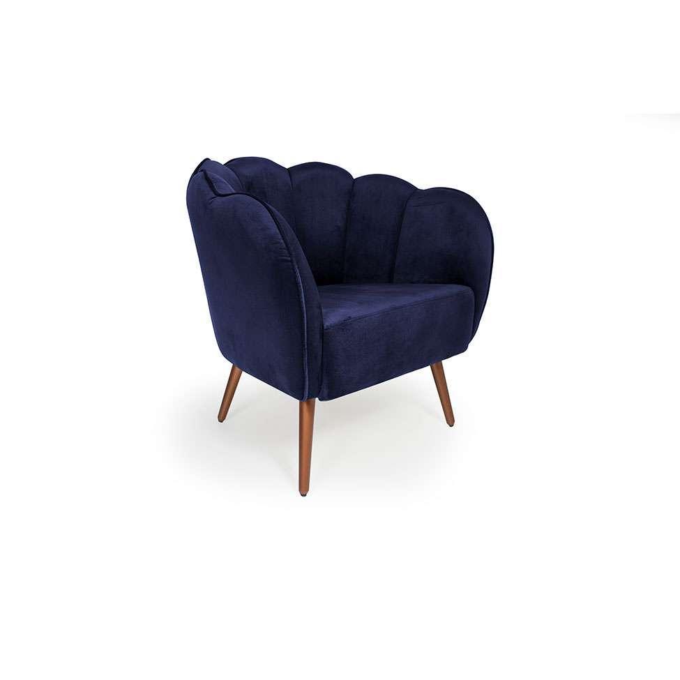Poltrona Ariel Pé Palito Suede Marinho e Cobre - 1