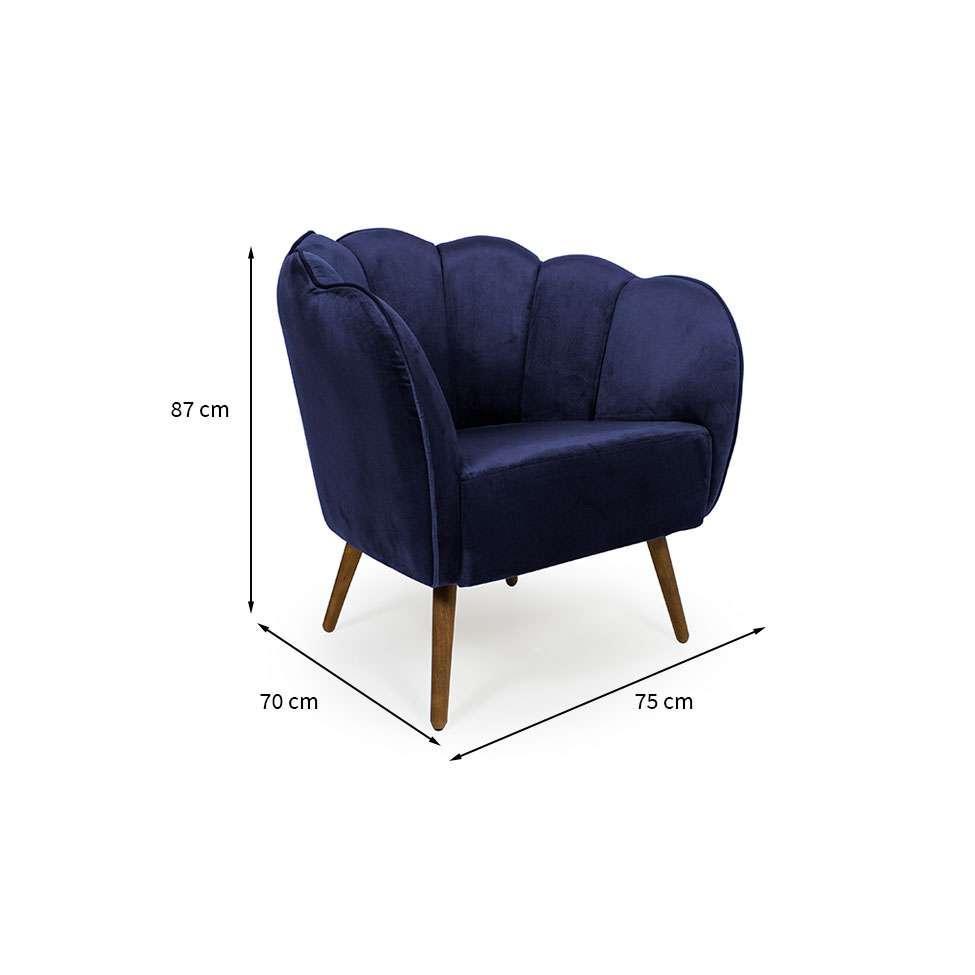 Poltrona Ariel Pé Palito Suede Marinho e Madeira - 3