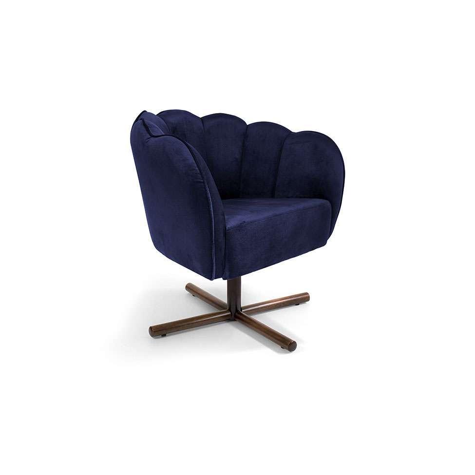 Poltrona Ariel Giratória Suede Marinho e Castanho - 1