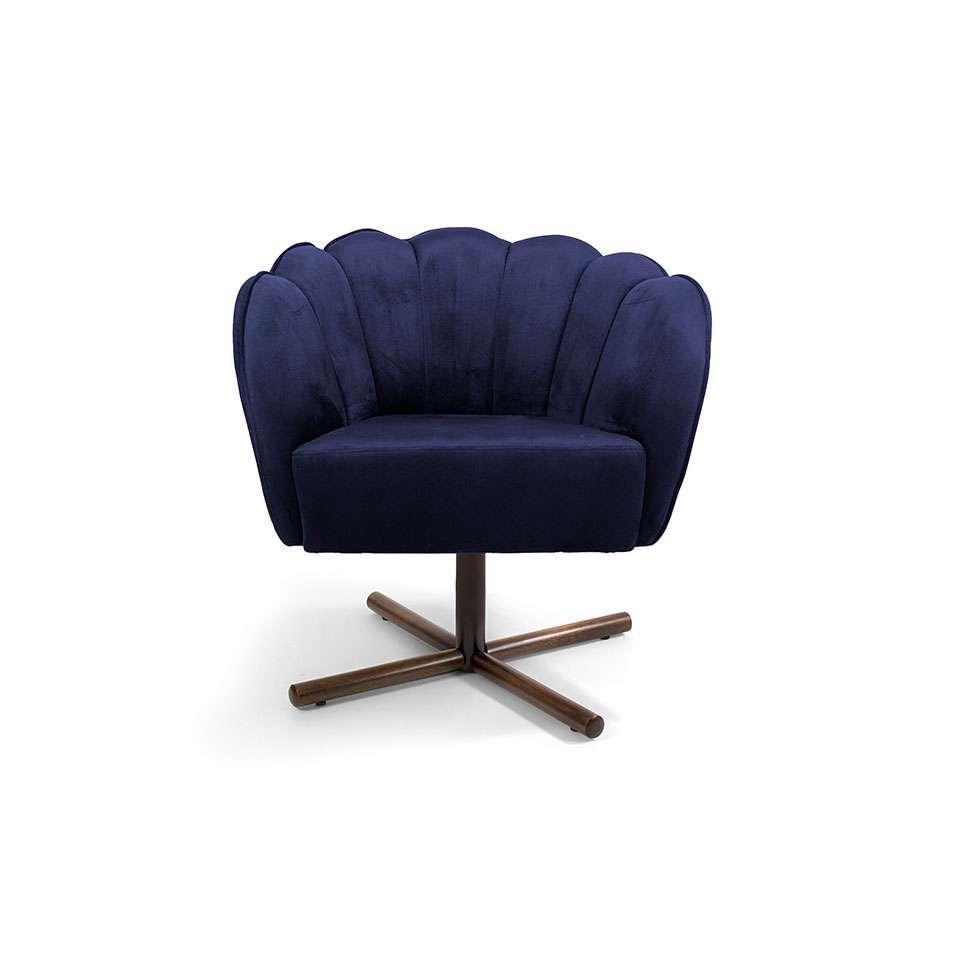 Poltrona Ariel Giratória Suede Marinho e Castanho - 2