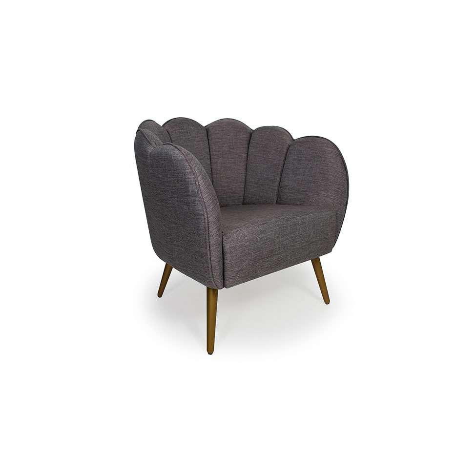 Poltrona Ariel Pé Palito Linho Mescla Marrom e Dourada - 1