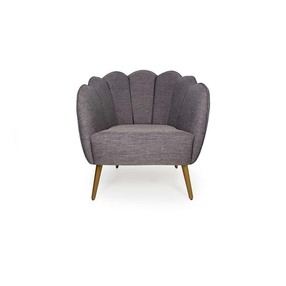 Poltrona Ariel Pé Palito Linho Mescla Marrom e Dourada - 2