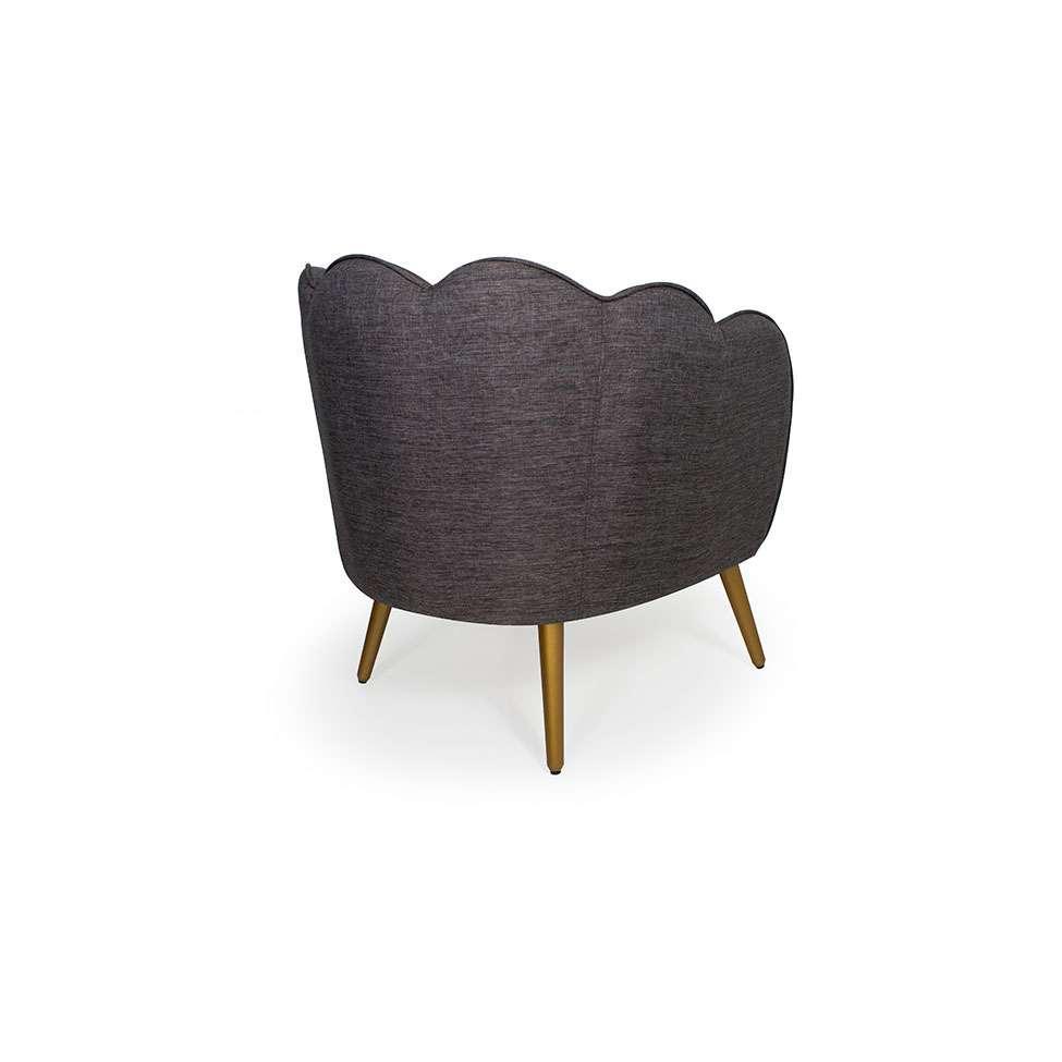 Poltrona Ariel Pé Palito Linho Mescla Marrom e Dourada - 4