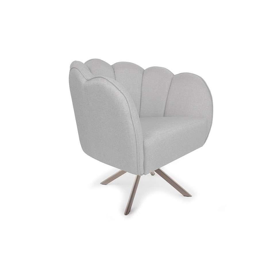 Poltrona Ariel Giratória Linho Creme e Champagne - 1