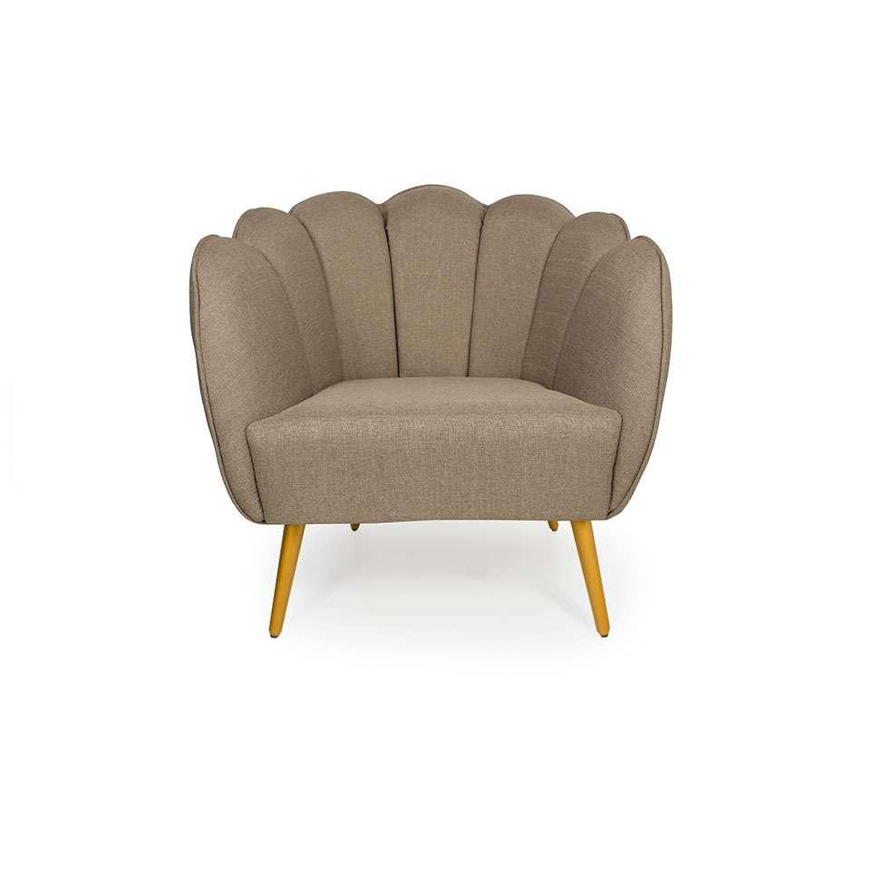 Poltrona Ariel Pé Palito Linho Bege e Bronze - 2