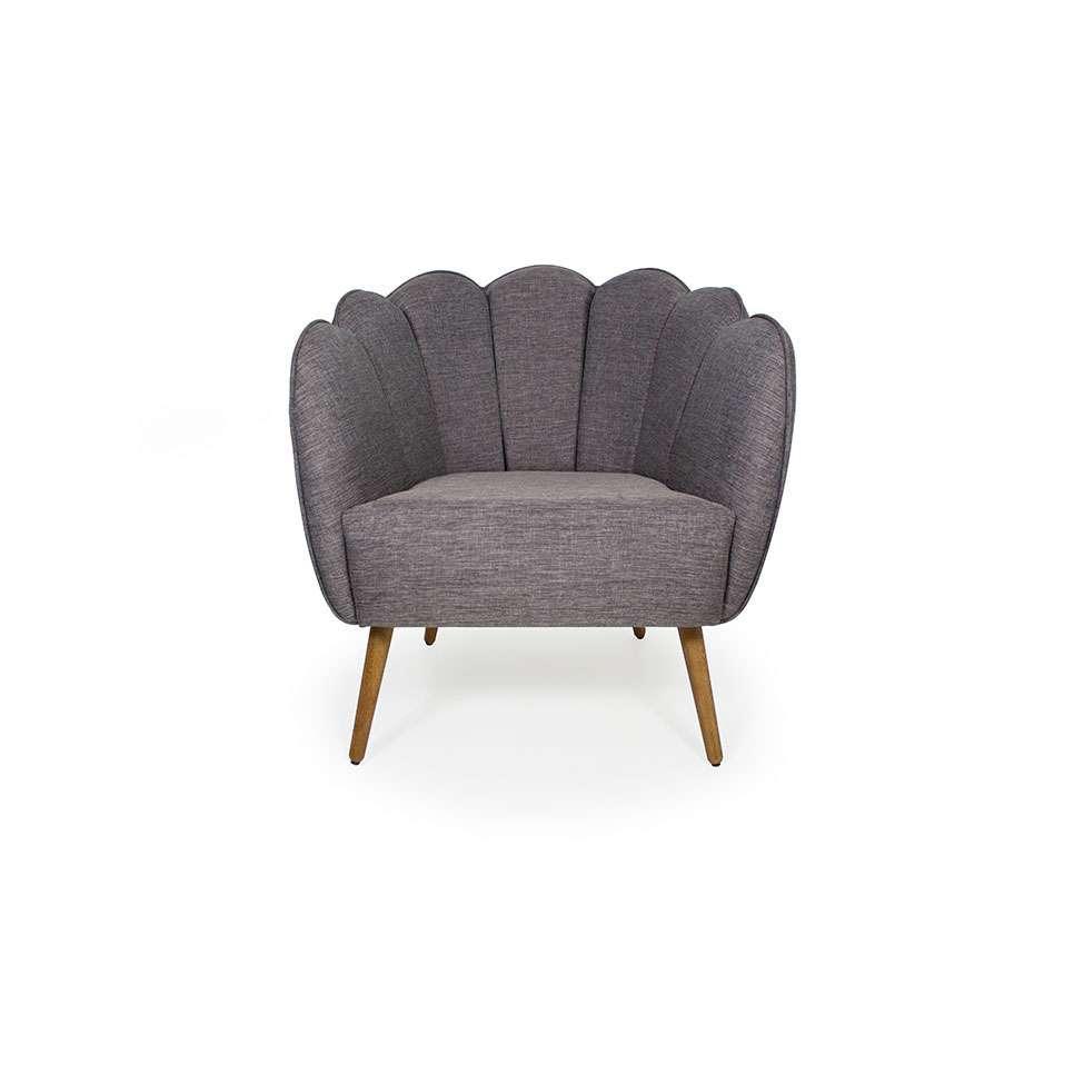 Poltrona Ariel Pé Palito Linho Mescla Marrom e Madeira - 2