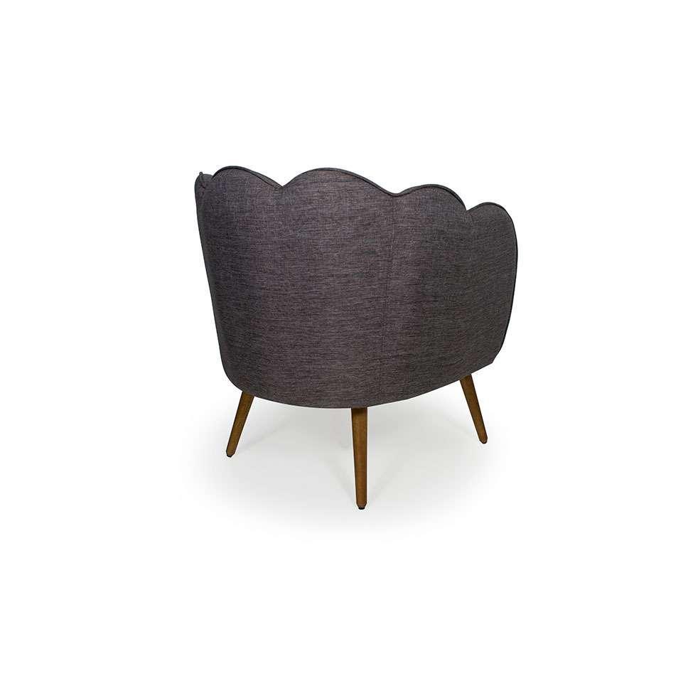 Poltrona Ariel Pé Palito Linho Mescla Marrom e Madeira - 4