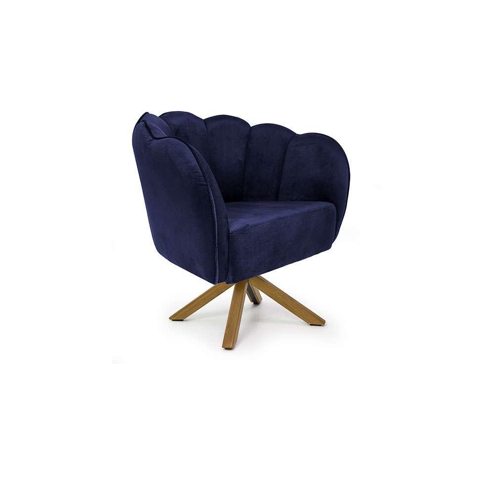 Poltrona Ariel Giratória Suede Marinho e Madeira - 1