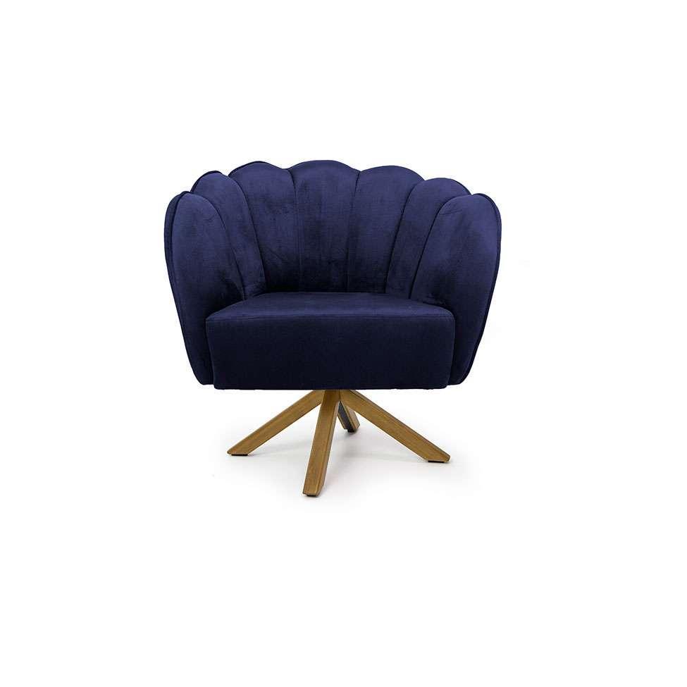 Poltrona Ariel Giratória Suede Marinho e Madeira - 2