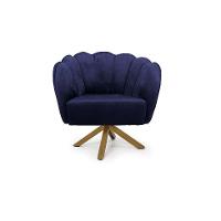 Poltrona Ariel Giratória Suede Marinho e Madeira - 2