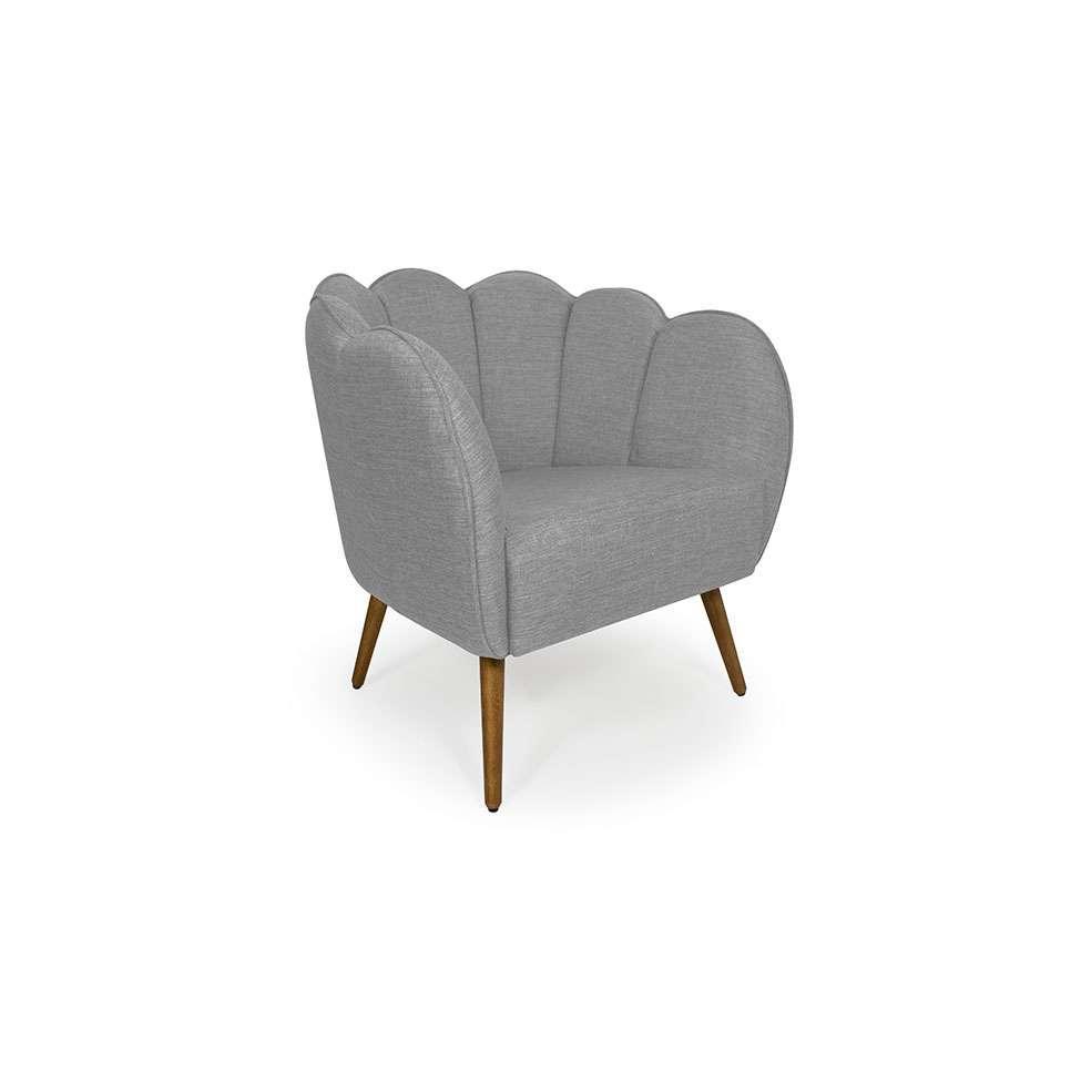 Poltrona Ariel Pé Palito Linho Mescla Cinza e Madeira - 1