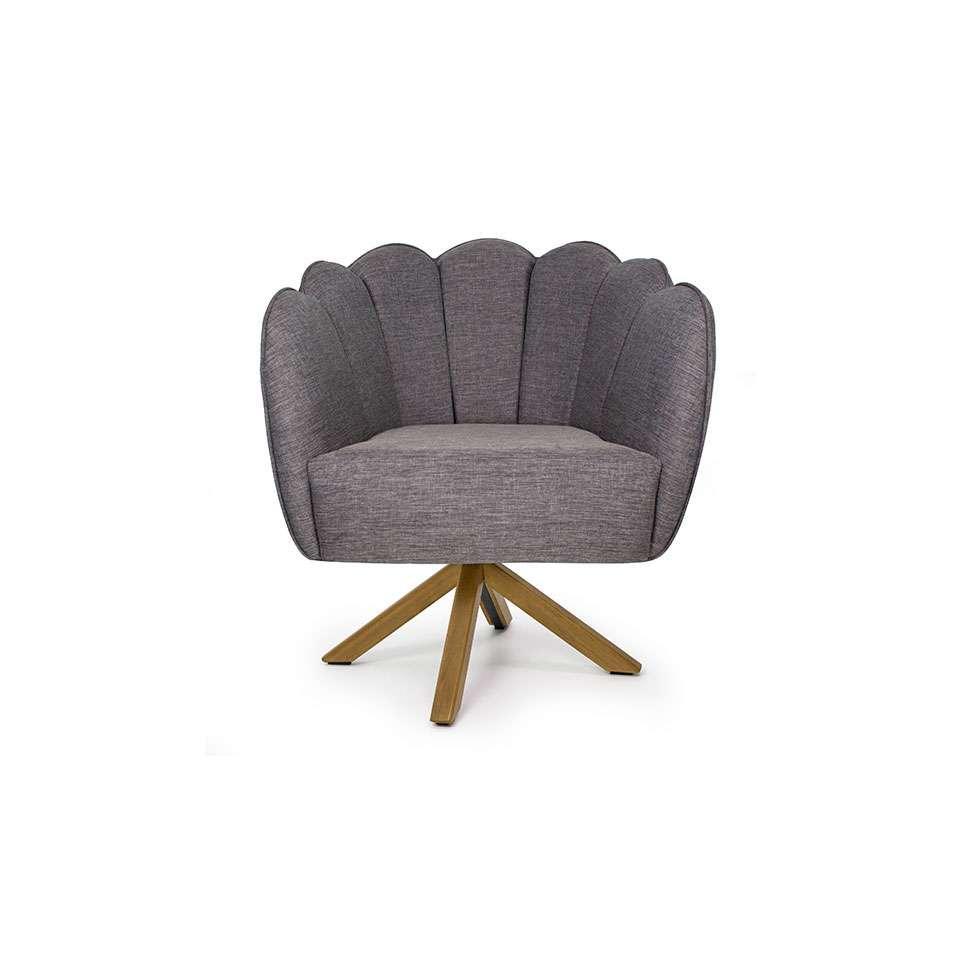 Poltrona Ariel Giratória Linho Mescla Marrom e Madeira - 2