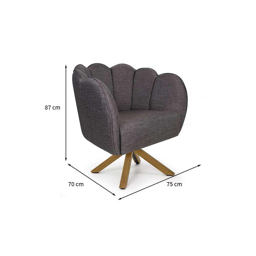 Poltrona Ariel Giratória Linho Mescla Marrom e Madeira - 3