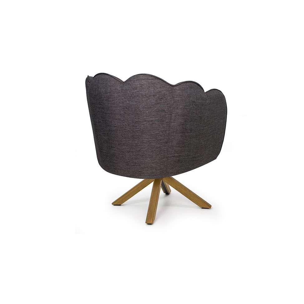 Poltrona Ariel Giratória Linho Mescla Marrom e Madeira - 4