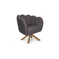 Poltrona Ariel Giratória Linho Mescla Marrom e Madeira - 1