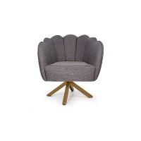 Poltrona Ariel Giratória Linho Mescla Marrom e Madeira - 2