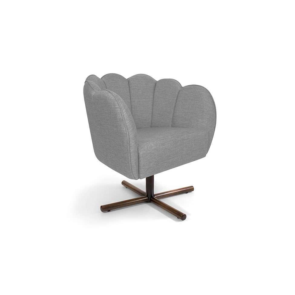 Poltrona Ariel Giratória Linho Mescla Cinza e Castanho - 1