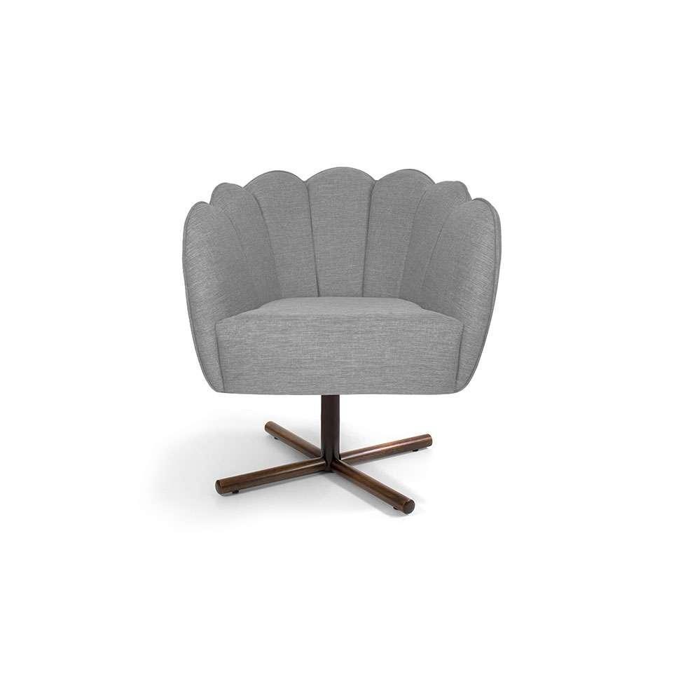 Poltrona Ariel Giratória Linho Mescla Cinza e Castanho - 2