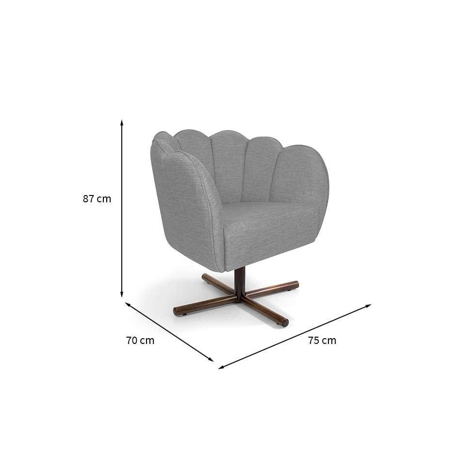 Poltrona Ariel Giratória Linho Mescla Cinza e Castanho - 3