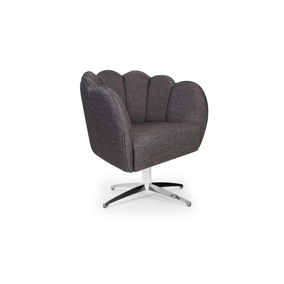 Poltrona Ariel Giratória Linho Mescla Marrom e Cromada - 1