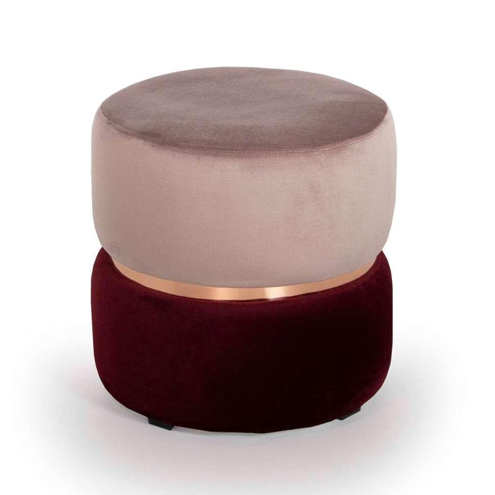 Puff Round Rainbown Veludo Rosa e Bordô - 1