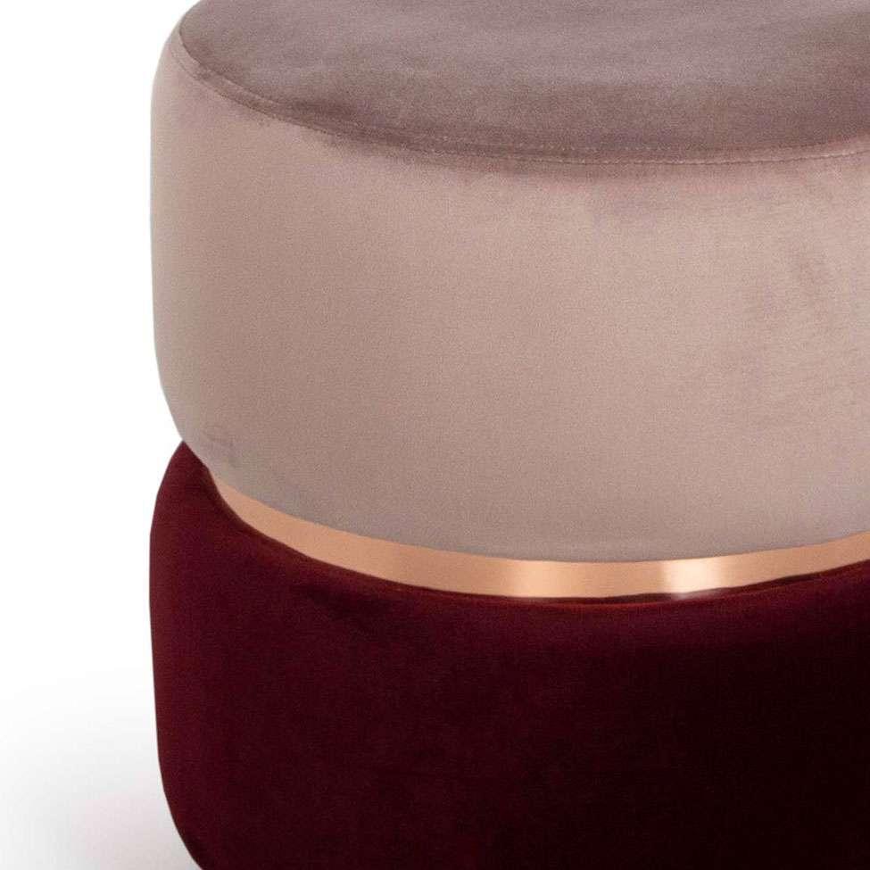 Puff Round Rainbown Veludo Rosa e Bordô - 2