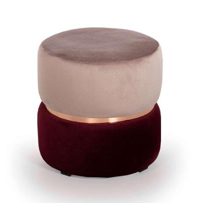 Puff Round Rainbown Veludo Rosa e Bordô