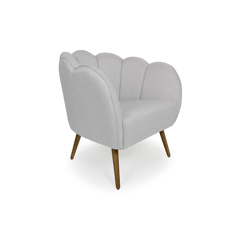 Poltrona Ariel Pé Palito Linho Creme e Madeira - 1