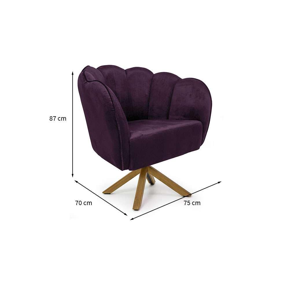 Poltrona Ariel Giratória Veludo Uva e Madeira - 3