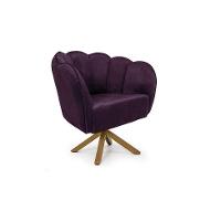 Poltrona Ariel Giratória Veludo Uva e Madeira - 1