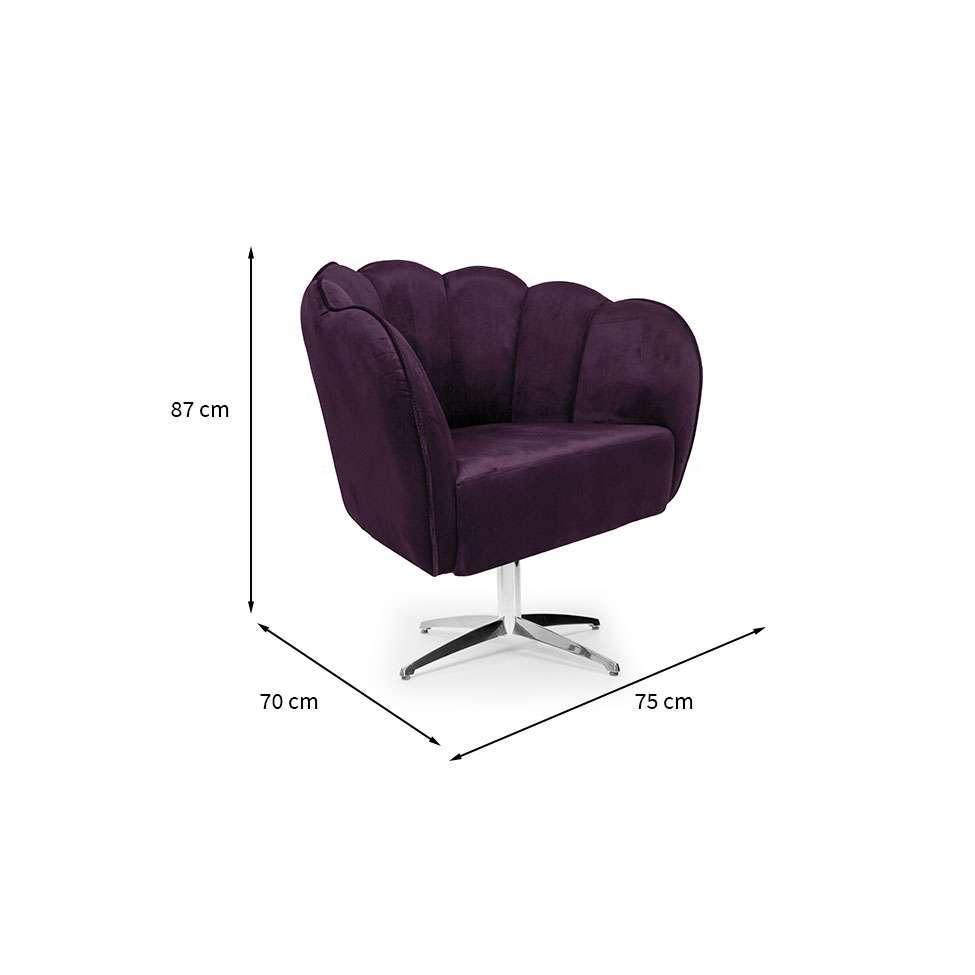 Poltrona Ariel Giratória Veludo Uva e Alumínio - 3