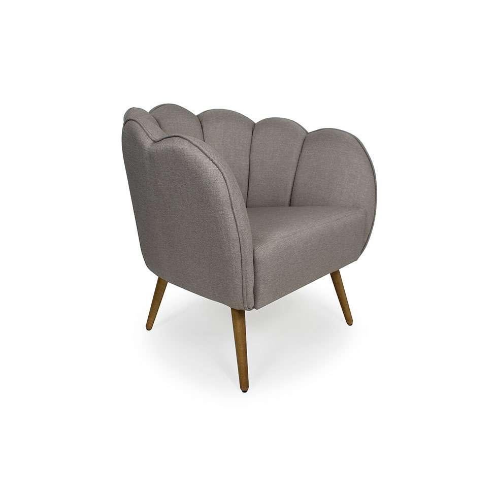 Poltrona Ariel Pé Palito Linho Fendi e Madeira - 1