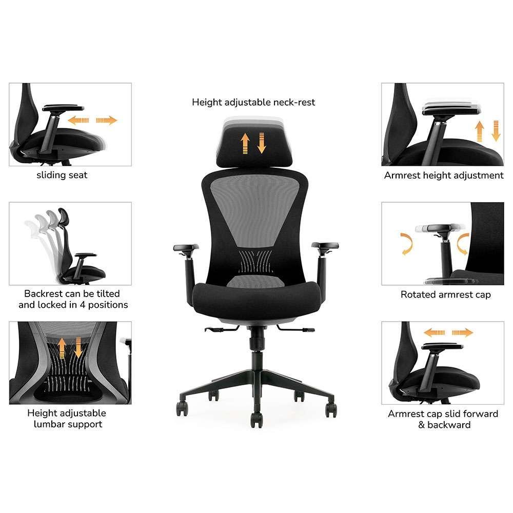 Cadeira de Escritório Presidente Giratória NR17 Lead Preta - 4