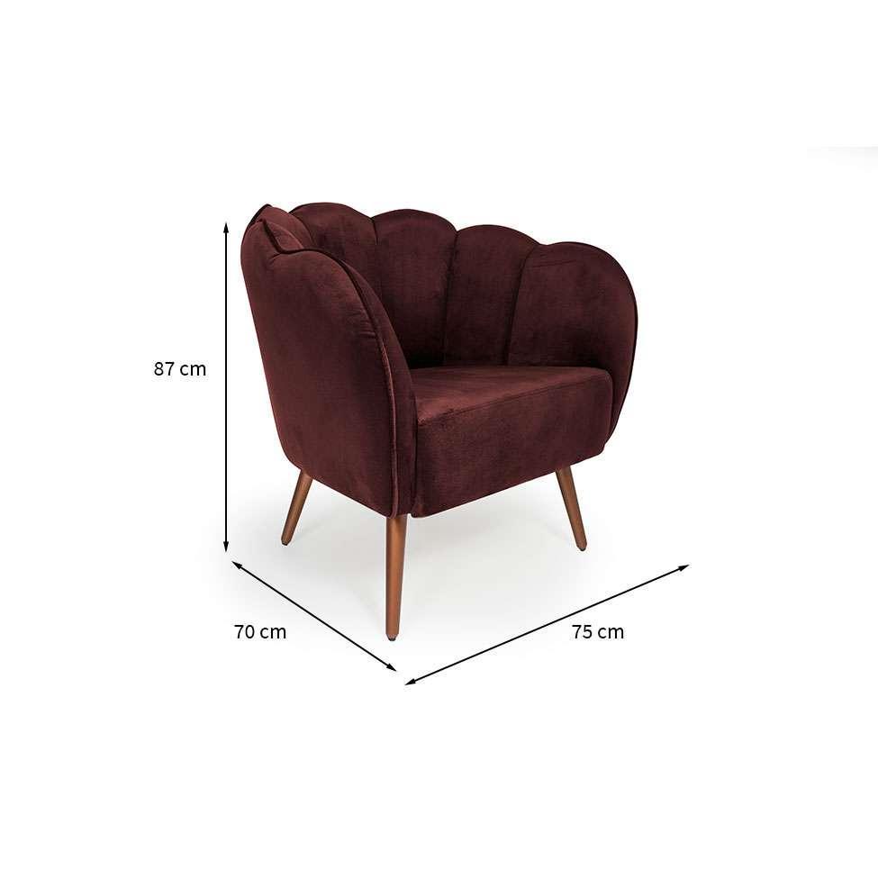 Poltrona Ariel Pé Palito Veludo Malbec e Cobre - 3