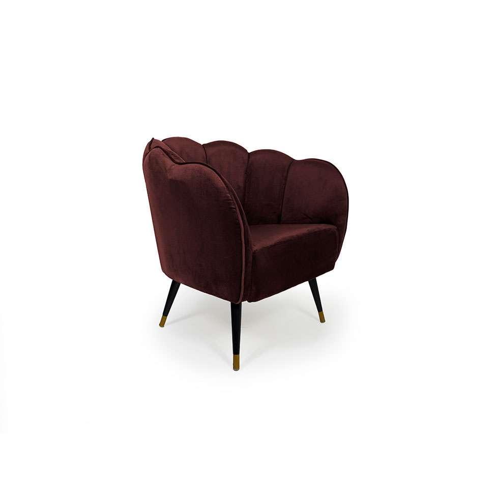 Poltrona Ariel Pé Paluto Veludo Malbec e Preta - 1