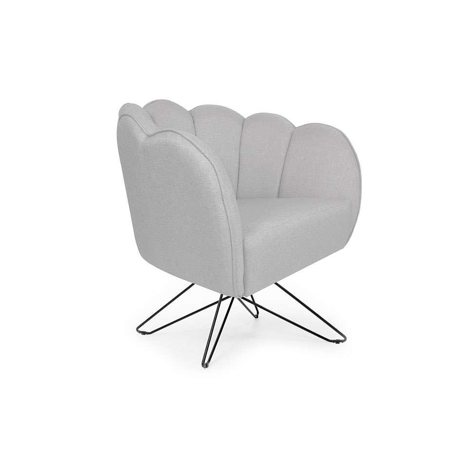 Poltrona Ariel Base Aço Linho Creme e Preta - 1