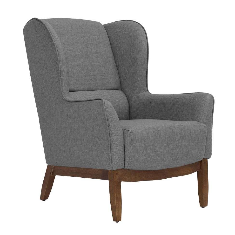 Poltrona Milena Linho Mescla Cinza e Madeira - 1
