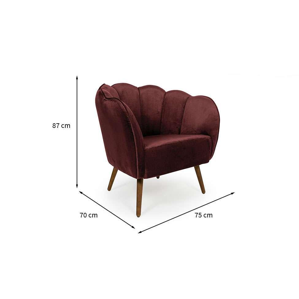 Poltrona Ariel Pé Palito Veludo Malbec e Madeira - 3