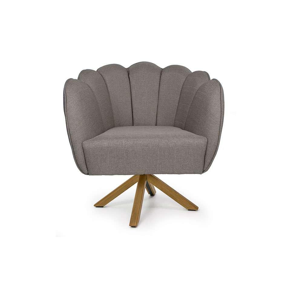 Poltrona Ariel Giratória Linho Fendi e Madeira - 2