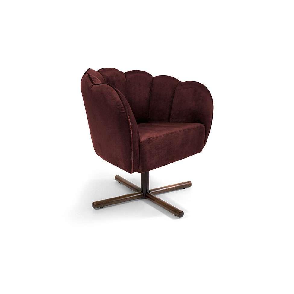 Poltrona Ariel Giratória Veludo Malbec e Castanho - 1